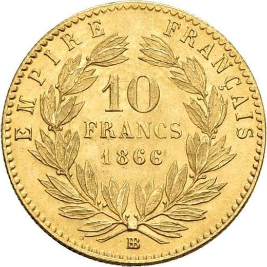 Reverso 10 francos 1866 BB "Tipo 1861-1868" Estrasburgo - valor de la moneda de oro - Francia, Napoleón III Bonaparte