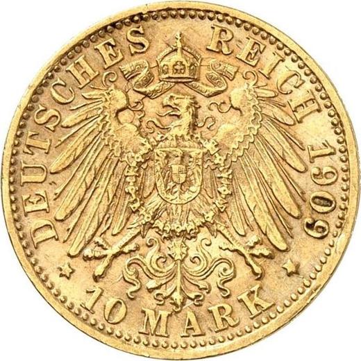 Reverso 10 marcos 1909 F "Würtenberg" - valor de la moneda de oro - Alemania, Imperio alemán