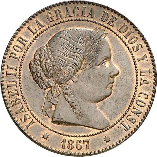 Anverso 5 Céntimos de escudo 1867 OM Estrellas de ocho puntas - valor de la moneda  - España, Isabel II