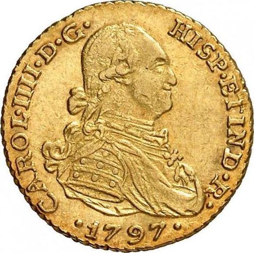 Аверс монеты - 1 эскудо 1797 года NR JJ - цена золотой монеты - Колумбия, Карл IV