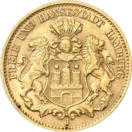 Аверс монеты - 10 марок 1909 года J "Гамбург" - цена золотой монеты - Германия, Германская Империя