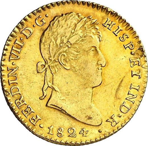 Awers monety - 2 escudo 1824 S J - cena złotej monety - Hiszpania, Ferdynand VII