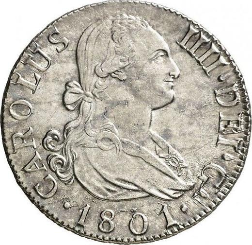 Аверс монеты - 2 реала 1801 года M FA - цена серебряной монеты - Испания, Карл IV