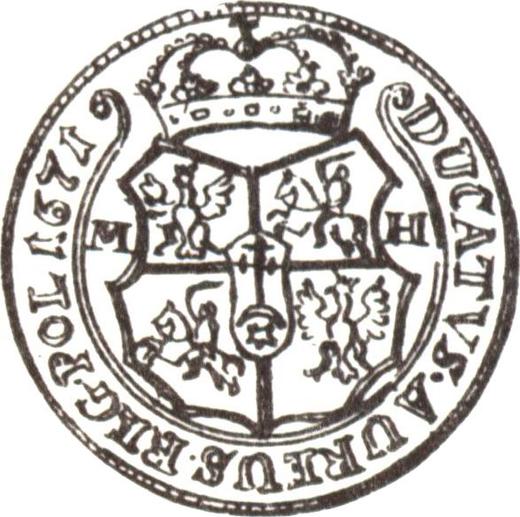 Reverso Pruebas 2 ducados 1671 MH - valor de la moneda de oro - Polonia, Miguel Korybut