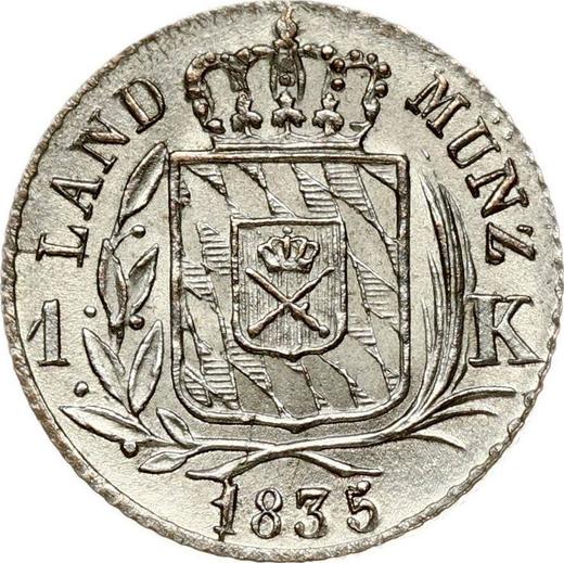 Реверс монеты - 1 крейцер 1835 года - цена серебряной монеты - Бавария, Людвиг I