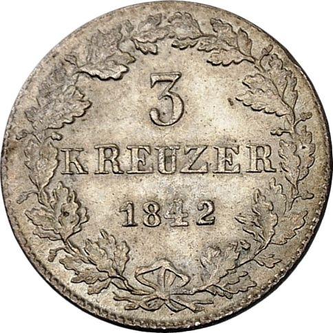 Reverso 3 kreuzers 1842 - valor de la moneda de plata - Hesse-Darmstadt, Luis II
