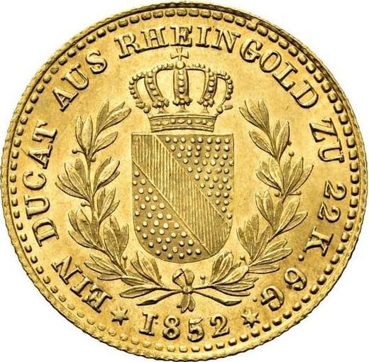 Reverso Ducado 1852 - valor de la moneda de oro - Baden, Leopoldo I de Baden