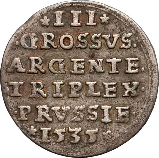 Rewers monety - Trojak 1535 "Toruń" - cena srebrnej monety - Polska, Zygmunt I Stary