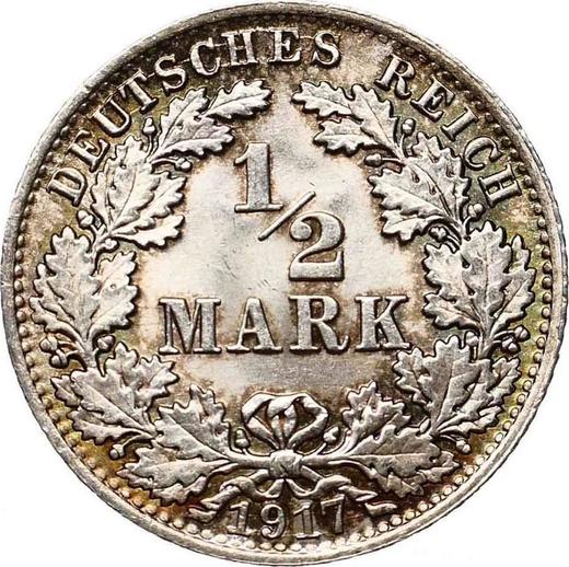 Аверс монеты - 1/2 марки 1917 года A "Тип 1905-1919" - цена серебряной монеты - Германия, Германская Империя
