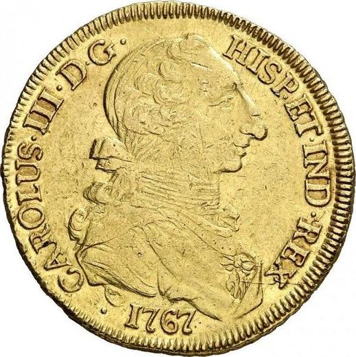 Anverso 8 escudos 1767 So A A invertida - valor de la moneda de oro - Chile, Carlos III