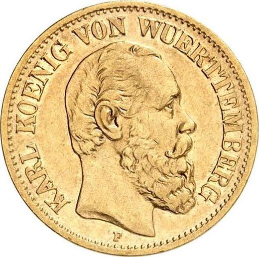 Аверс монеты - 10 марок 1879 года F "Вюртемберг" - цена золотой монеты - Германия, Германская Империя