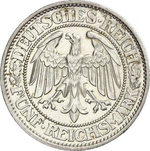 Аверс монеты - 5 рейхсмарок 1930 года A "Дуб" - цена серебряной монеты - Германия, Bеймарская республика