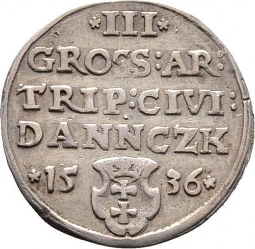 Rewers monety - Trojak 1536 "Gdańsk" - cena srebrnej monety - Polska, Zygmunt I Stary