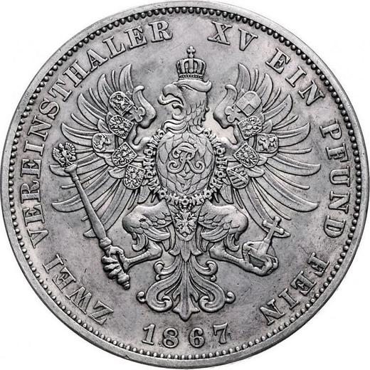 Reverso 2 táleros 1867 A - valor de la moneda de plata - Prusia, Guillermo I