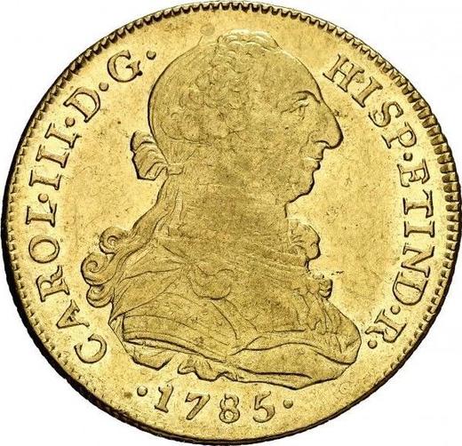 Awers monety - 8 escudo 1785 MI - cena złotej monety - Peru, Karol III