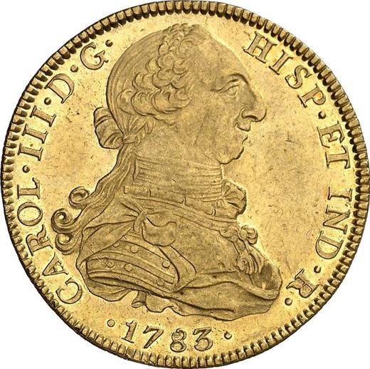 Аверс монеты - 8 эскудо 1783 года Mo FF - цена золотой монеты - Мексика, Карл III
