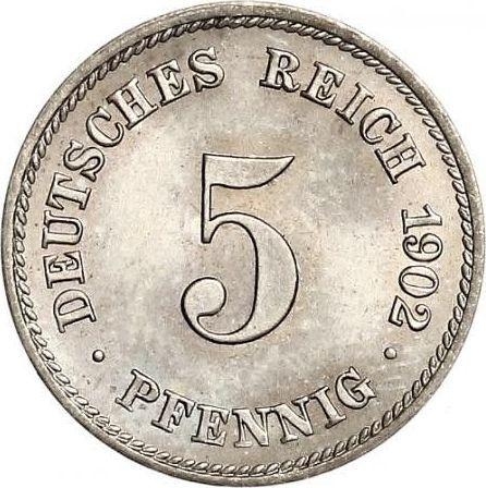 Аверс монеты - 5 пфеннигов 1902 года E "Тип 1890-1915" - цена  монеты - Германия, Германская Империя