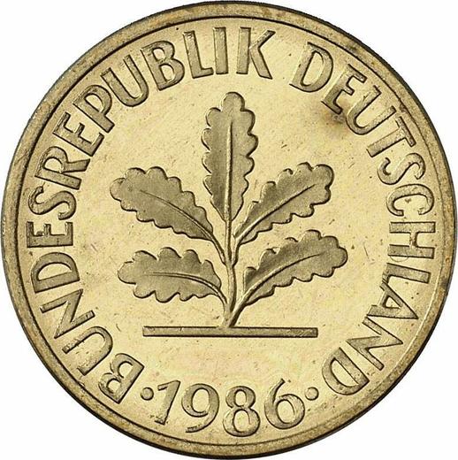 Реверс монеты - 10 пфеннигов 1986 года J - цена  монеты - Германия, ФРГ