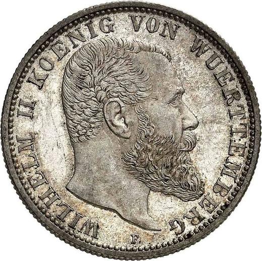 Аверс монеты - 2 марки 1898 года F "Вюртемберг" - цена серебряной монеты - Германия, Германская Империя