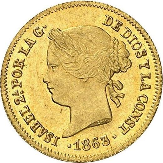 Аверс монеты - 1 песо 1863 года - цена золотой монеты - Филиппины, Изабелла II