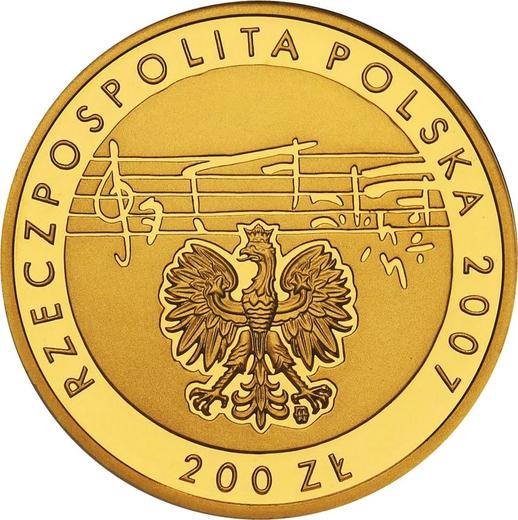 Anverso 200 eslotis 2007 MW UW "125 aniversario de Karol Szymanowski" - valor de la moneda de oro - Polonia, República moderna