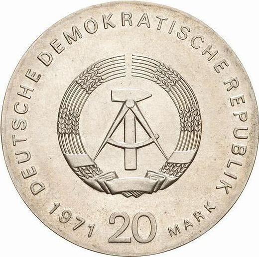 Reverso 20 marcos 1971 "Liebknecht y Luxemburg" Leyenda doble - valor de la moneda de plata - Alemania, República Democrática Alemana (RDA)