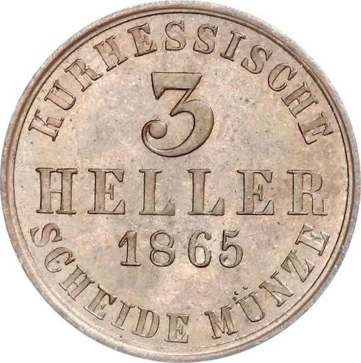 Реверс монеты - 3 геллера 1865 года - цена  монеты - Гессен-Кассель, Фридрих Вильгельм I
