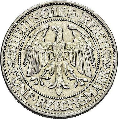 Anverso 5 Reichsmarks 1929 J "Roble" - valor de la moneda de plata - Alemania, República de Weimar