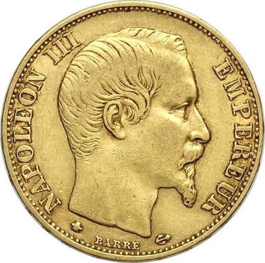 Anverso 20 francos 1859 BB "Tipo 1853-1860" Estrasburgo - valor de la moneda de oro - Francia, Napoleón III Bonaparte