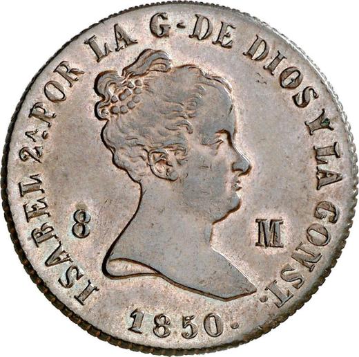 Anverso 8 maravedíes 1850 Ja "Valor nominal sobre el reverso" - valor de la moneda  - España, Isabel II