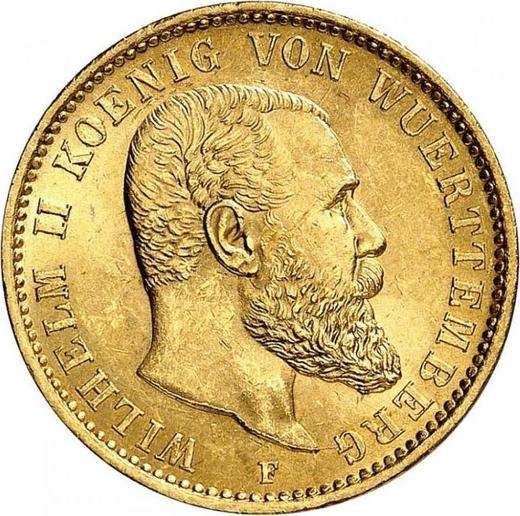 Аверс монеты - 20 марок 1914 года F "Вюртемберг" - цена золотой монеты - Германия, Германская Империя