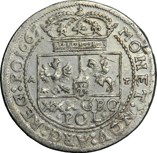 Реверс монеты - Злотовка (30 грошей) 1665 года AT - цена серебряной монеты - Польша, Ян II Казимир