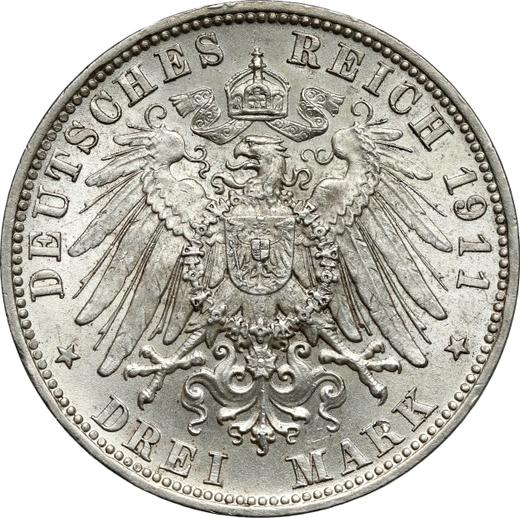 Реверс монеты - 3 марки 1911 года D "Бавария" - цена серебряной монеты - Германия, Германская Империя