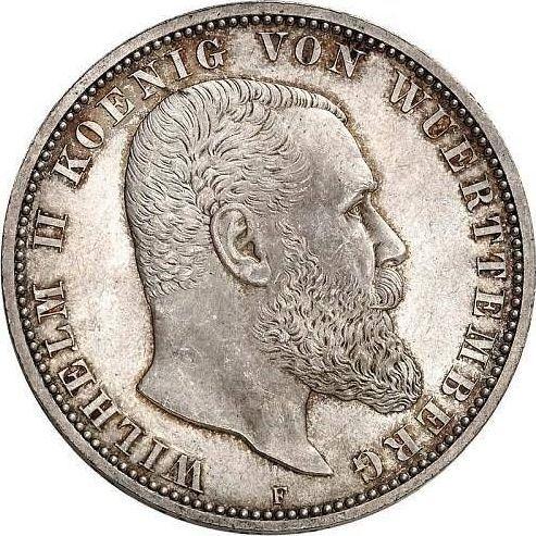 Аверс монеты - 5 марок 1892 года F "Вюртемберг" - цена серебряной монеты - Германия, Германская Империя