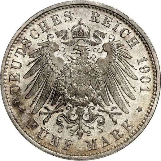Реверс монеты - 5 марок 1901 года D "Бавария" - цена серебряной монеты - Германия, Германская Империя