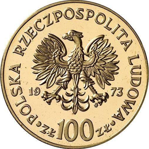 Аверс монеты - Пробные 100 злотых 1973 года MW SW "Николай Коперник" Золото - цена золотой монеты - Польша, Народная Республика