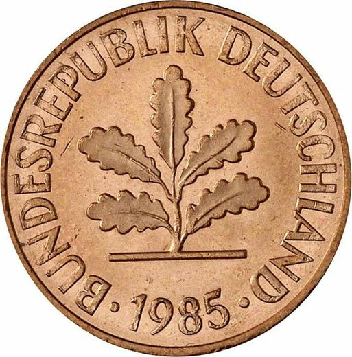 Реверс монеты - 2 пфеннига 1985 года J - цена  монеты - Германия, ФРГ