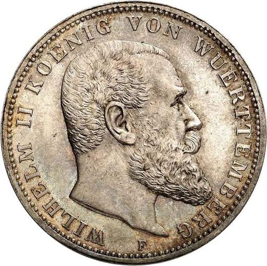 Аверс монеты - 3 марки 1913 года F "Вюртемберг" - цена серебряной монеты - Германия, Германская Империя
