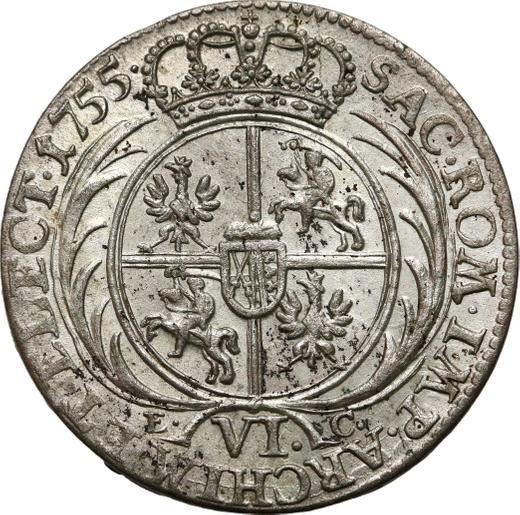 Reverso Szostak (6 groszy) 1755 EC "de corona" - valor de la moneda de plata - Polonia, Augusto III