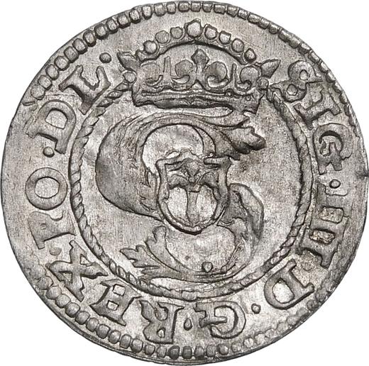 Аверс монеты - Шеляг 1589 года "Рига" - цена серебряной монеты - Польша, Сигизмунд III Ваза