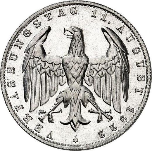 Anverso 3 marcos 1922 J "Constitución" - valor de la moneda  - Alemania, República de Weimar