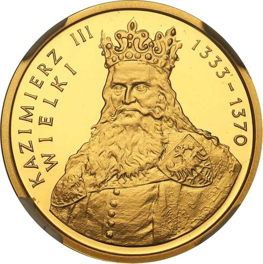 Reverso 100 eslotis 2002 MW "Casimiro III el Grande" - valor de la moneda de oro - Polonia, República moderna