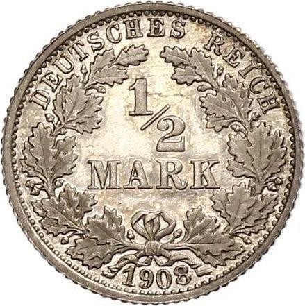 Awers monety - 1/2 marki 1908 F "Typ 1905-1919" - cena srebrnej monety - Niemcy, Cesarstwo Niemieckie