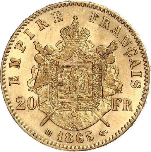 Reverse 20 Francs 1865 BB "Type 1861-1870" Strasbourg - France, Napoleon III