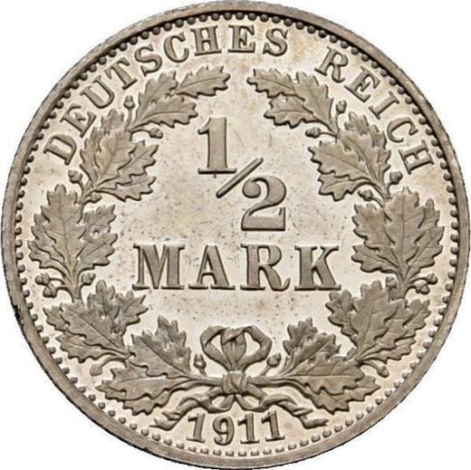 Obverse 1/2 Mark 1911 A "Type 1905-1919" - Silver Coin Value - Germany, German Empire