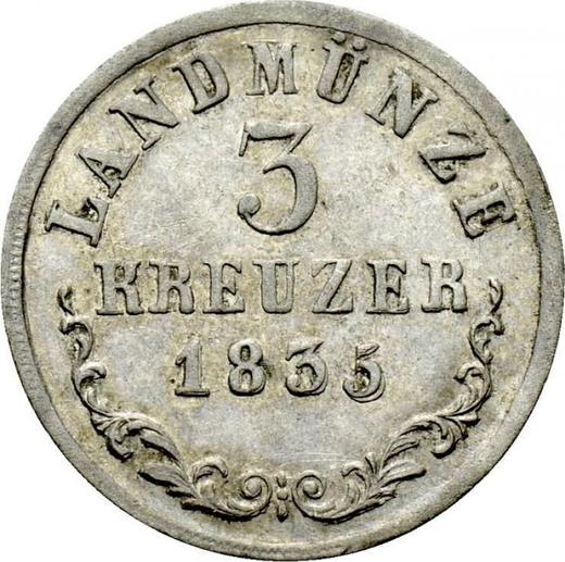 Reverso 3 kreuzers 1835 K - valor de la moneda de plata - Sajonia-Meiningen, Bernardo II