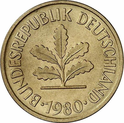Реверс монеты - 5 пфеннигов 1980 года F - цена  монеты - Германия, ФРГ