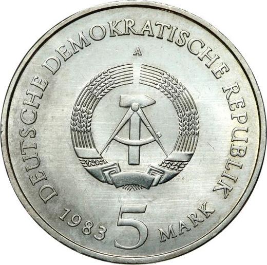 Reverse 5 Mark 1983 A "Castle Church in Wittenberg" -  Coin Value - Germany, GDR