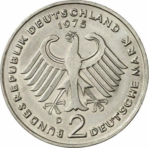 Reverso 2 marcos 1975 D "Theodor Heuss" - valor de la moneda  - Alemania, RFA