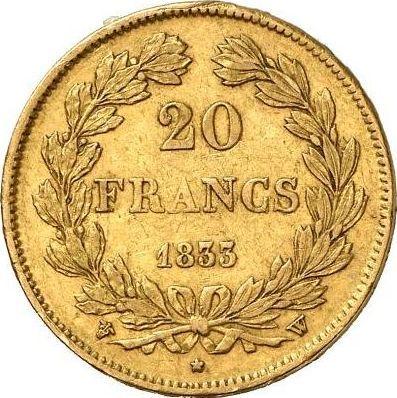 Rewers monety - 20 franków 1833 W "Typ 1832-1848" Lille - cena złotej monety - Francja, Ludwik Filip I